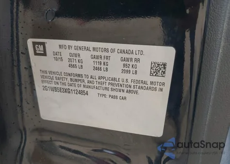 2016 Chevrolet Impala Limited Lt from USA, damaged, VIN 2G1WB5E3XG1124854